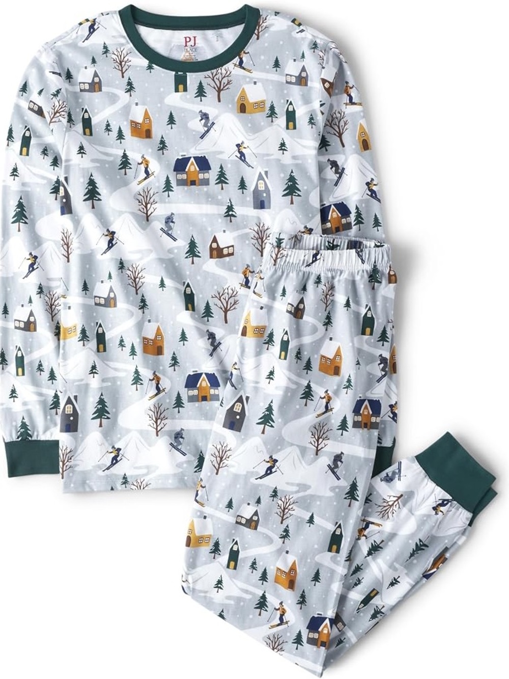 Kids White Winter Ski Village Pajama Set